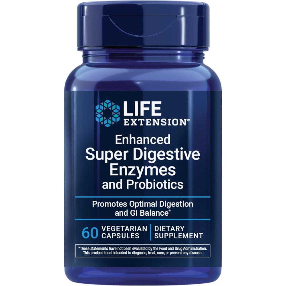 imageLife Extension Enhanced Super Digestive Enzymes and Probiotics  B coagulans Probiotic 10 Digestive Enzymes  Supports Digestion Comfort amp GI Balance  NonGMO Vegetarian  60 Capsules60 Count Pack of 1