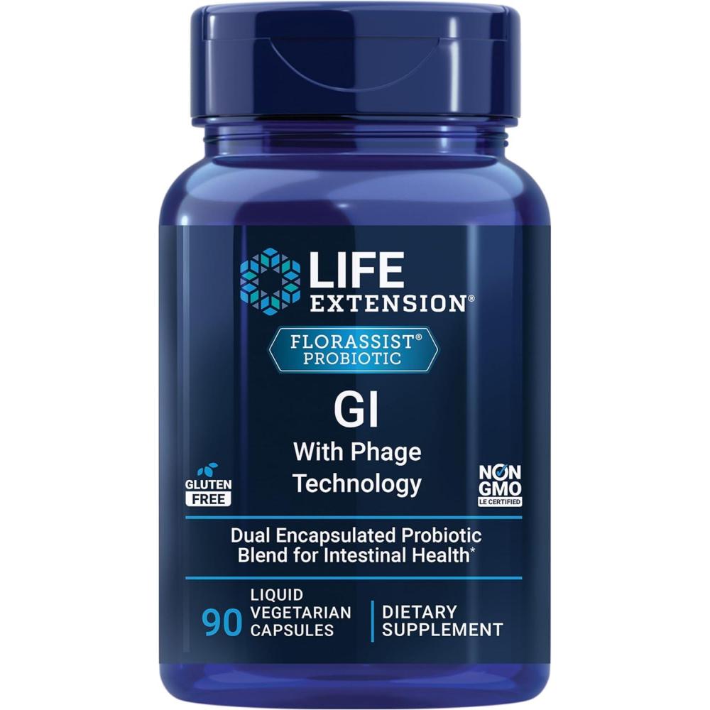imageLife Extension FLORASSIST Probiotic GI with Phage Technology Digestive Health Supplement microbiome Balance Gut Health Gluten Free Vegetarian 30 Capsules90 Count Pack of 1