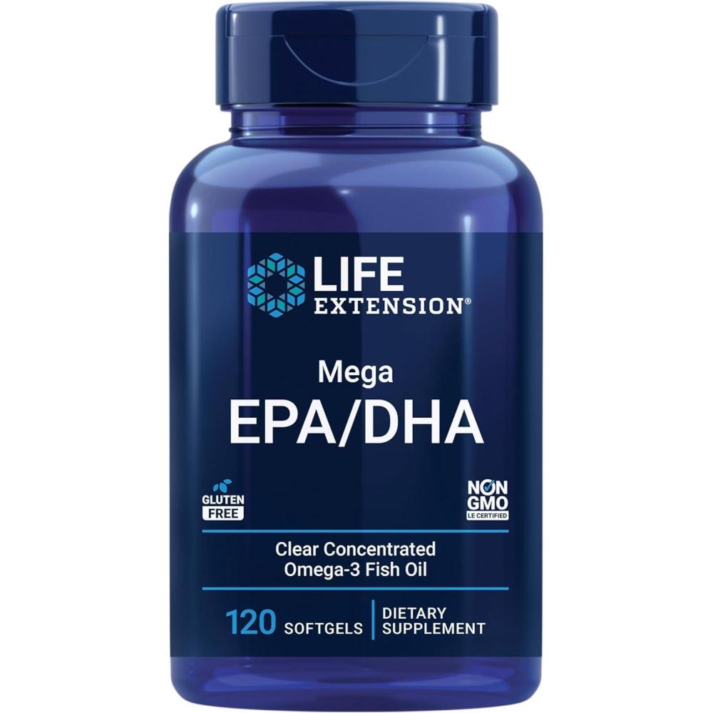 imageLife Extension Mega EPADHA Omega3 Fatty acids Heart amp Brain Health NonGMO GlutenFree 120 softgels