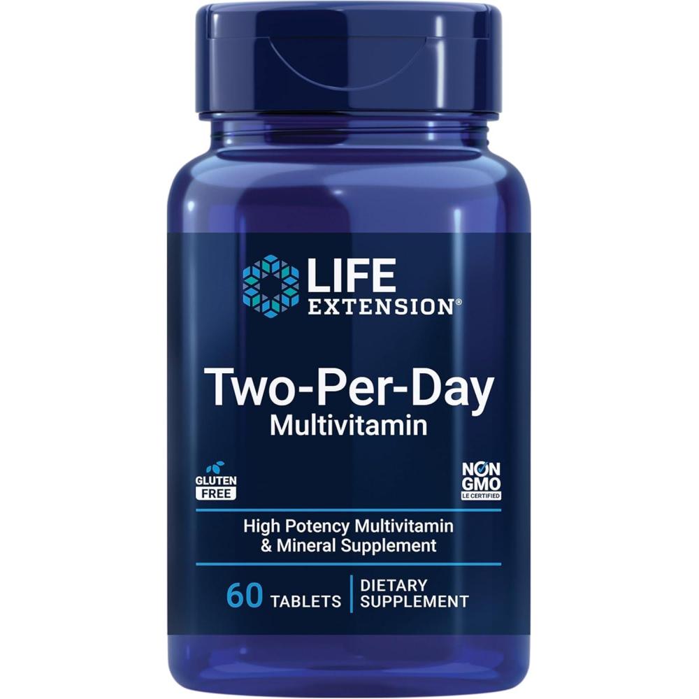 imageLife Extension TwoPerDay Multivitamin Daily Dose of Vitamins amp Minerals for Men and Women Complete Essential Vitamin Supplement for Energy Health GlutenFree NonGMO 60 TabletsTablet