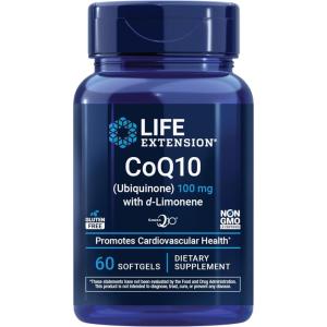 Life Extension CoQ10 (Ubiquinone) with d-Limonene – Heart Health, Fight General Fatigue, Better Absorption – Gluten-Free, Non-GMO – 60 Softgels