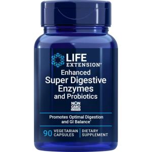 Life Extension Enhanced Super Digestive Enzymes and Probiotics – B. coagulans Probiotic, 10 Digestive Enzymes – Supports Digestion, Comfort & GI Balance – Non-GMO, Vegetarian – 60 Capsules(90 Count (Pack of 1))