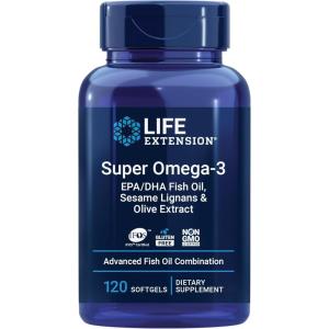Life Extension Super Omega-3 EPA/DHA Fish Oil, Sesame Lignans & Olive Extract – Cognitive Health, Cholesterol Health Support, Gluten-Free, Non-GMO, 120 Softgels(120 Count (Pack of 1))