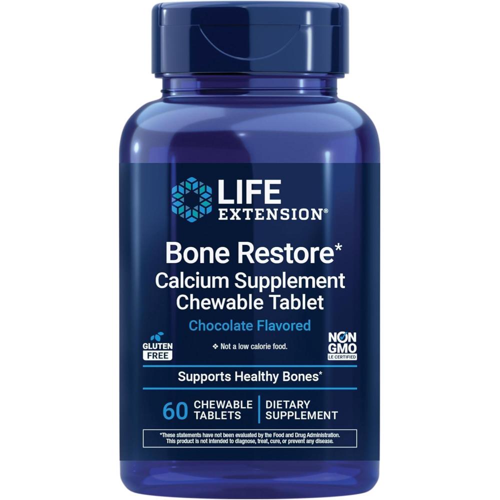 imageLife Extension Bone Restore Calcium Supplement Chewable Tablets Bone Health Supplement Calcium Vitamin D Minerals Gluten Free NonGMO 60 Tablets