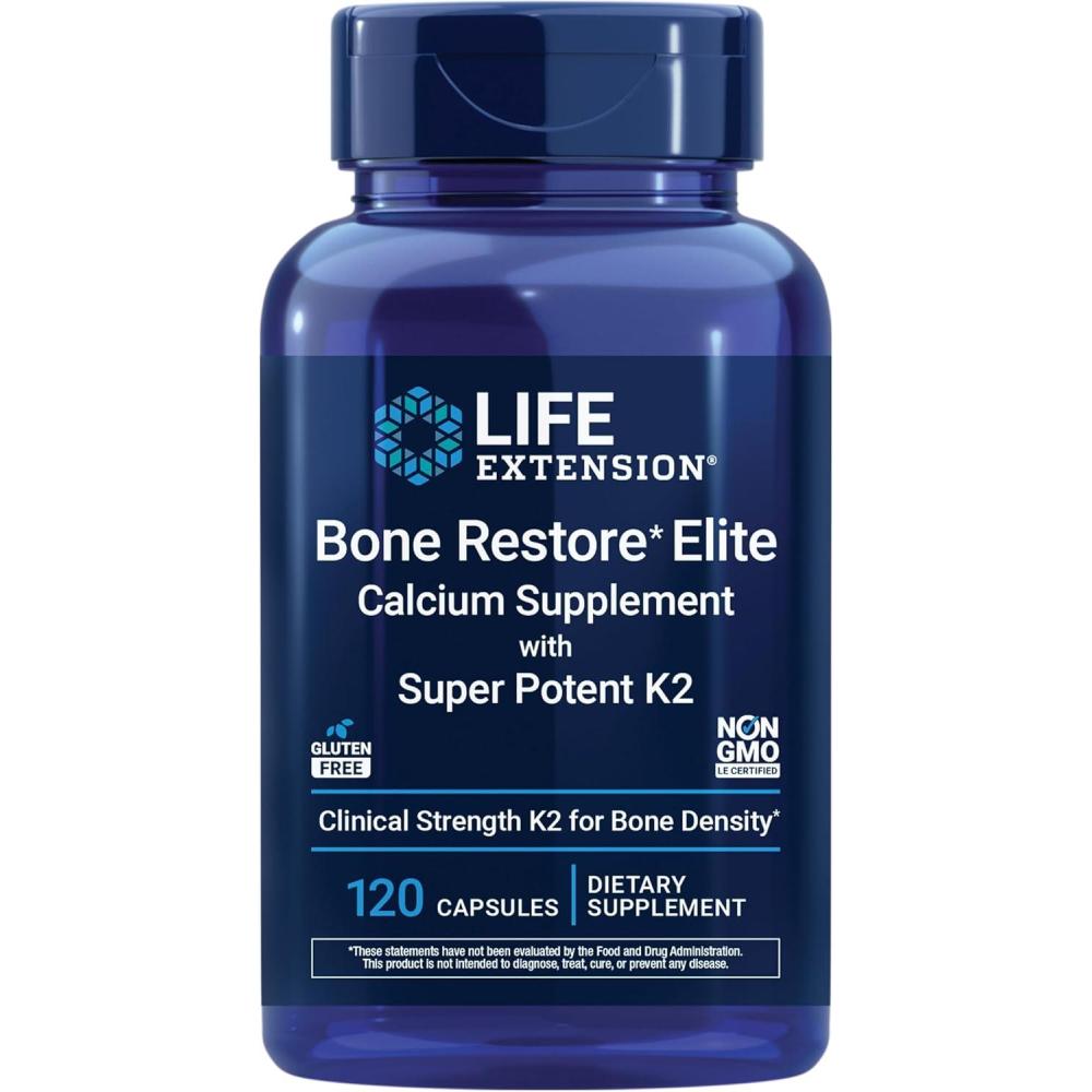 imageLife Extension Bone Restore Elite Calcium Supplement with Super Potent K2 Calcium Vitamin D3 Magnesium Boron zinc Vitamin K2 for Bone Health GlutenFree NonGMO 120 Capsules
