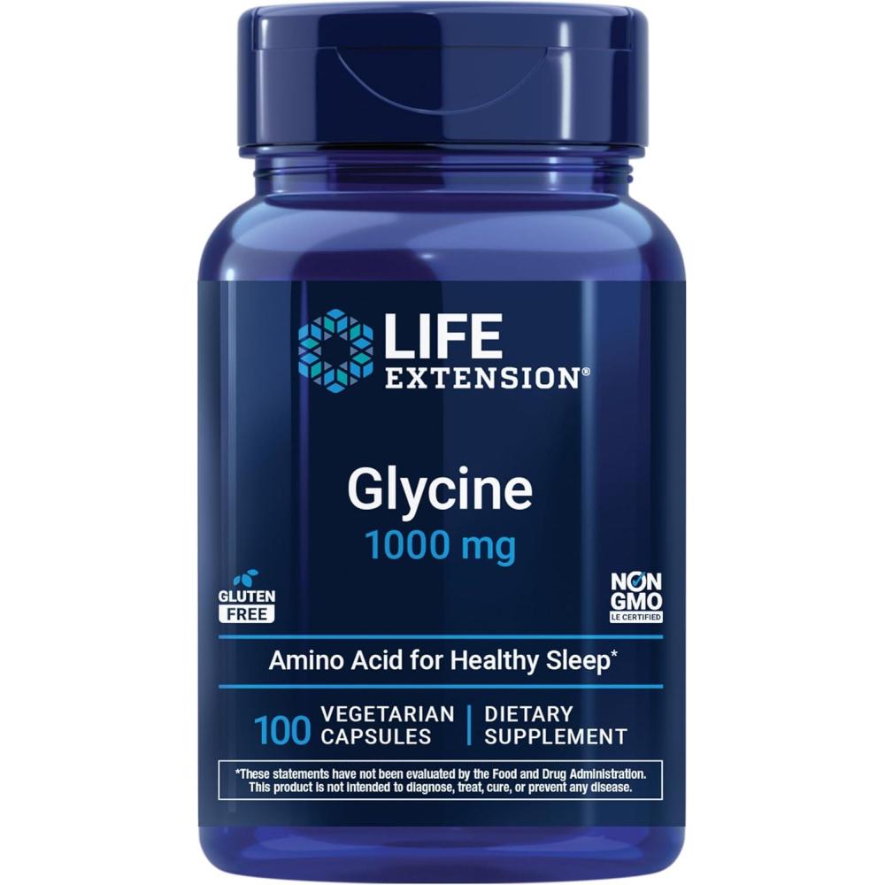 imageLife Extension Glycine 1000 mg Amino Acid That Promotes Healthy Sleep GlutenFree NonGMO Vegetarian 100 CapsulesGlycine