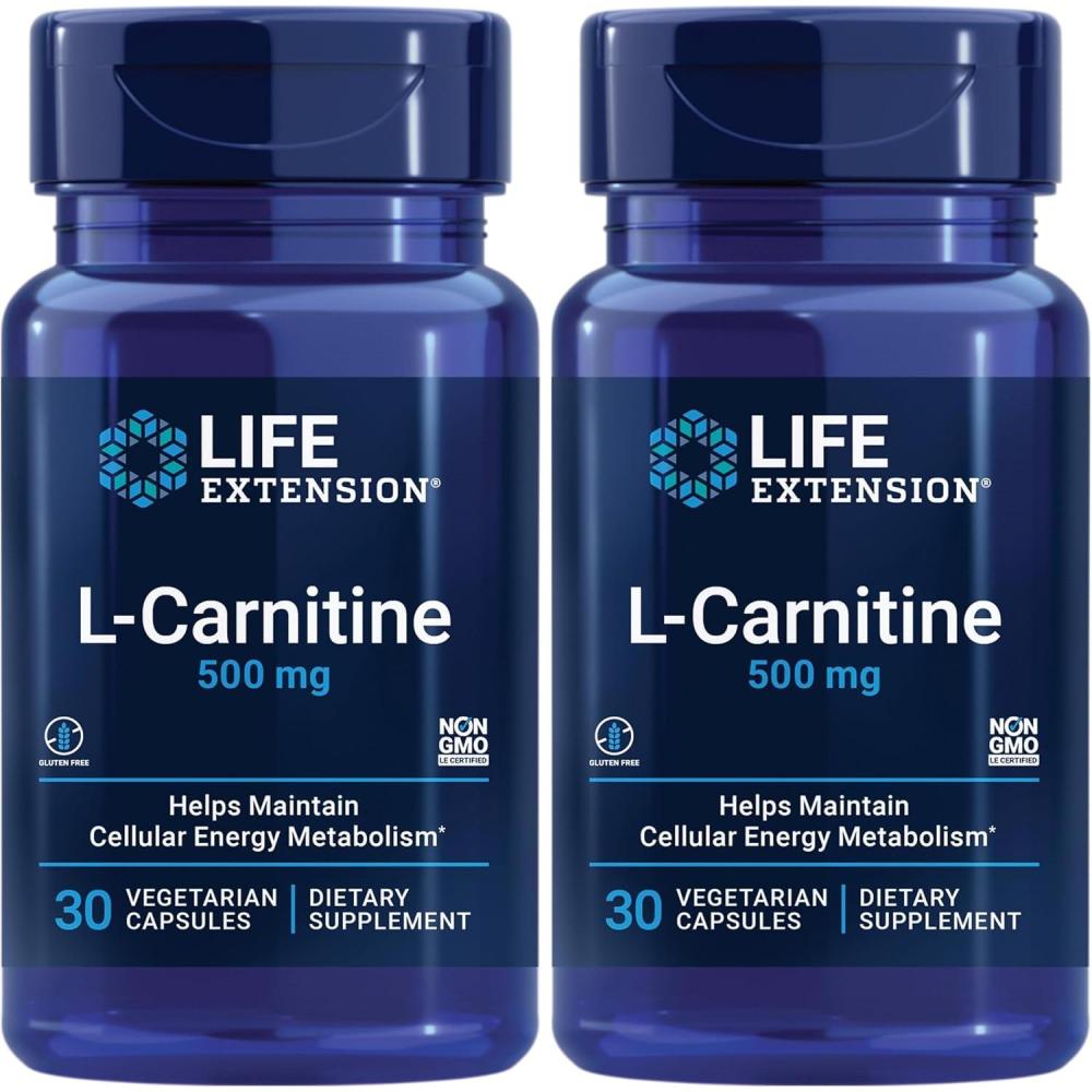 imageLife Extension LCarnitine 500 mg Energy Supplement Memory Supplement Free Form Amino Acid Nitric Oxide Support Healthy Blood Pressure GlutenFree NonGMO Vegetarian 30 Capsules30 Count Pack of 2
