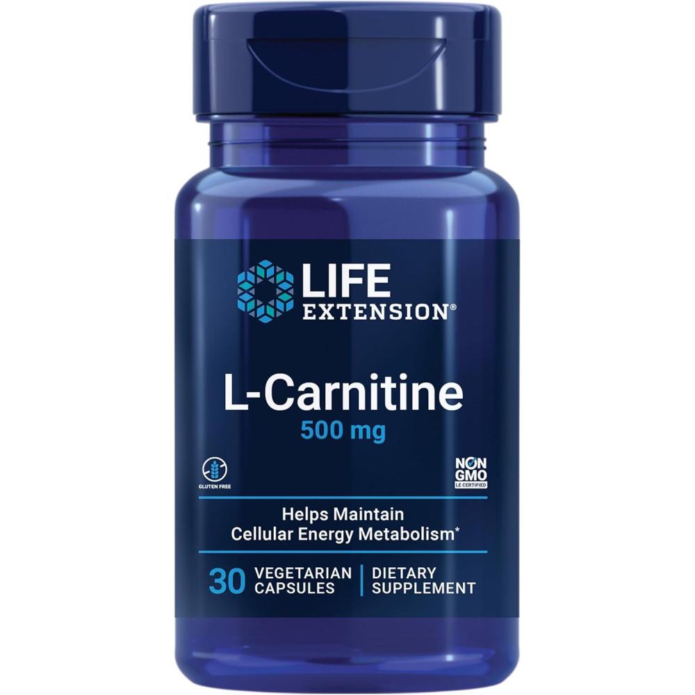 imageLife Extension LCarnitine 500 mg Energy Supplement Memory Supplement Free Form Amino Acid Nitric Oxide Support Healthy Blood Pressure GlutenFree NonGMO Vegetarian 30 Capsules30 Count Pack of 1