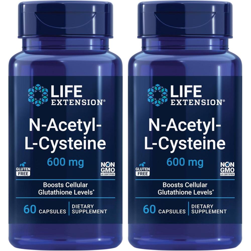 imageLife Extension NAcetylLCysteine NAC Immune Respiratory Liver Health NAC 600 mg Potent antioxidant Support Freeradicals Easy to Absorb 60 CapsulesNutritional Supplement Pack of 2