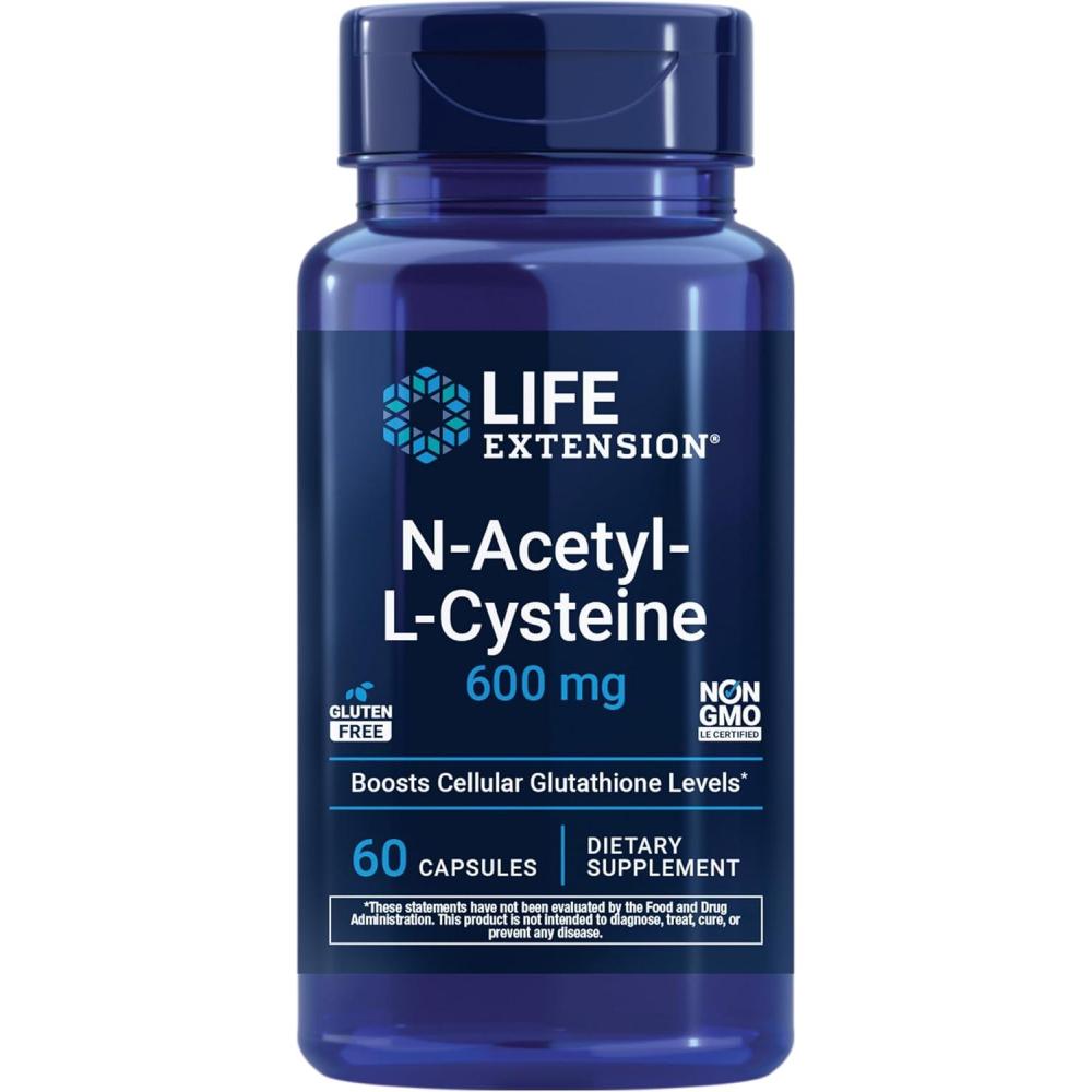 imageLife Extension NAcetylLCysteine NAC Immune Respiratory Liver Health NAC 600 mg Potent antioxidant Support Freeradicals Easy to Absorb 60 CapsulesNutritional Supplement