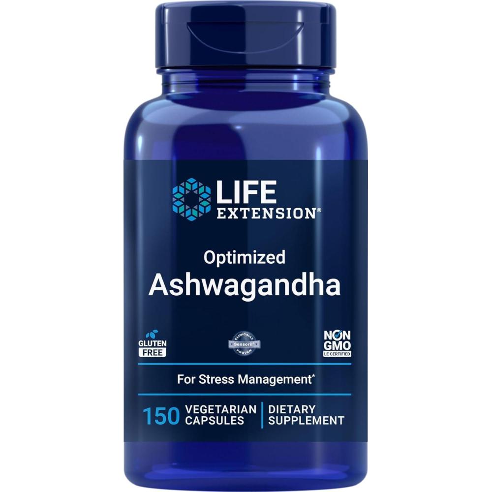 imageLife Extension Optimized Ashwagandha 150 Veg Caps  NonGMO Gluten Free Vegetarian Capsules150 Count Pack of 1