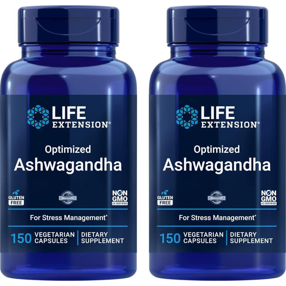 imageLife Extension Optimized Ashwagandha 150 Veg Caps  NonGMO Gluten Free Vegetarian Capsules150 Count Pack of 2