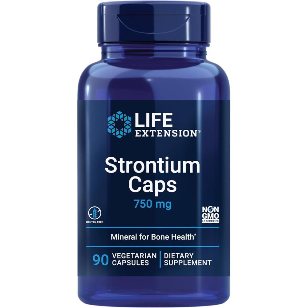 imageLife Extension Strontium Caps Trace Mineral for Advanced Bone Health Support Gluten Free NonGMO Vegetarian 90 Capsules90 Count Pack of 1