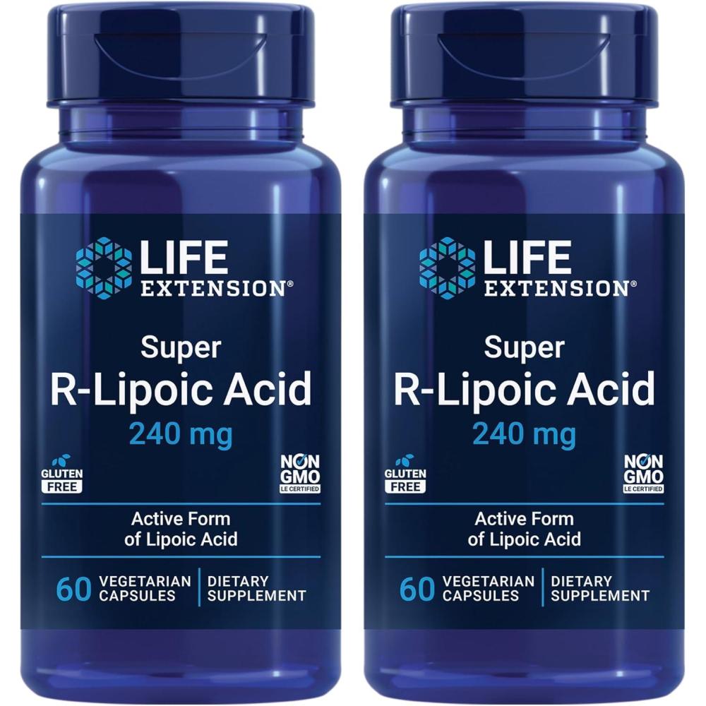 imageLife Extension Super RLipoic Acid  Healthy Aging oxidative Stress Defense  with 240 mg of Active RForm of RLipoic Acid  GlutenFree  NonGMO  Vegetarian  60 Capsules60 Count Pack of 2