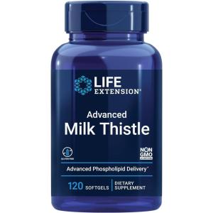 Life Extension Advanced Milk Thistle, Liver Health Supplement, Liver Detox, Cell Division, silymarin, silybin, bioavailable, Gluten Free, Non-GMO, 120 softgels(120 Count (Pack of 1))