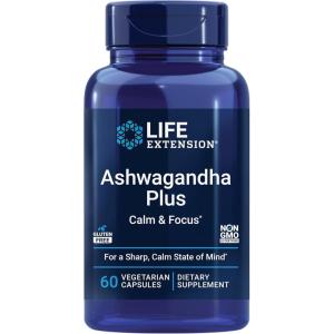 Life Extension Ashwagandha Plus Calm & Focus, ashwagandha Extract, Spearmint Extract, Focus, Attention, Relaxation, Advanced Formula, 60 Vegetarian Capsules