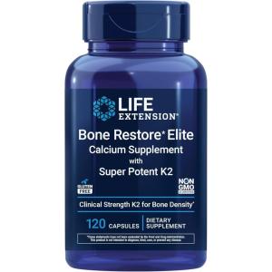 Life Extension Bone Restore Elite Calcium Supplement with Super Potent K2, Calcium, Vitamin D3, Magnesium, Boron, zinc, Vitamin K2, for Bone Health, Gluten-Free, Non-GMO, 120 Capsules