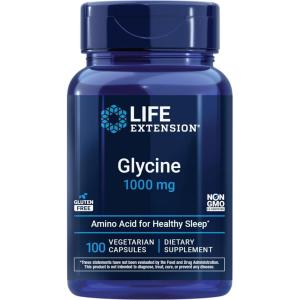 Life Extension Glycine, 1000 mg, Amino Acid That Promotes Healthy Sleep, Gluten-Free, Non-GMO, Vegetarian, 100 Capsules(Glycine)