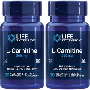 Life Extension L-Carnitine – 500 mg, Energy Supplement, Memory Supplement – Free Form Amino Acid, Nitric Oxide Support, Healthy Blood Pressure – Gluten-Free, Non-GMO, Vegetarian – 30 Capsules(30 Count (Pack of 2))