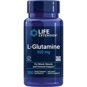 Life Extension L-Glutamine, 500 mg L-glutamine, Amino Acid, Supports Muscle Health and Immune Health, Gluten-Free, Non-GMO, 100 Vegetarian Capsules(100 Count (Pack of 1))