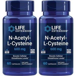Life Extension N-Acetyl-L-Cysteine (NAC), Immune, Respiratory, Liver Health, NAC 600 mg, Potent antioxidant Support, Free-radicals, Easy to Absorb, 60 Capsules(Nutritional Supplement (Pack of 2))