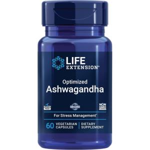 Life Extension Optimized Ashwagandha – Stress Management Supplement for a Healthy Stress Response, Focus, Memory, Stress Relief – Vegetarian, Gluten-Free, Non-GMO, 60 Capsules(Standard Packaging)