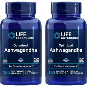Life Extension Optimized Ashwagandha, 150 Veg Caps – Non-GMO, Gluten Free, Vegetarian Capsules(150 Count (Pack of 2))