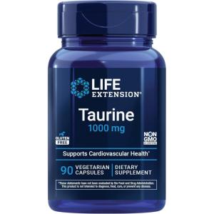 Life Extension Taurine, Pure Taurine Amino Acid Supplement, Heart, Liver and Brain Health, Longevity, Muscle and Exercise, 1000 mg dose, Non-GMO, Gluten-Free, Vegetarian, 90 Vegetarian Capsules(90 Count (Pack of 1))