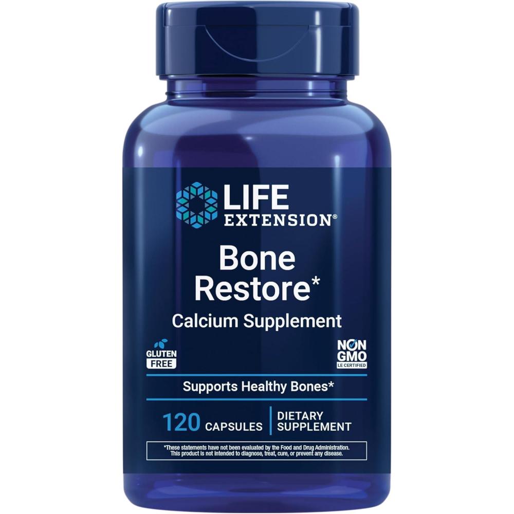 imageLife Extension Bone Restore Calcium Supplement Vitamin D3 Magnesium Boron zinc Manganese Silicon Helps Maintain Healthy Bone Density GlutenFree NonGMO 120 Capsules