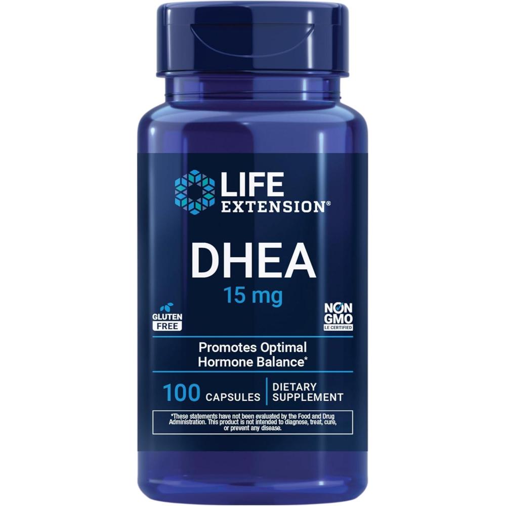 imageLife Extension DHEA 15 mg Hormone Balance Supplement Memory Muscle Mass and Bone Density Support Healthy Sex Drive GlutenFree NonGMO 100 Capsules100 Count Pack of 1
