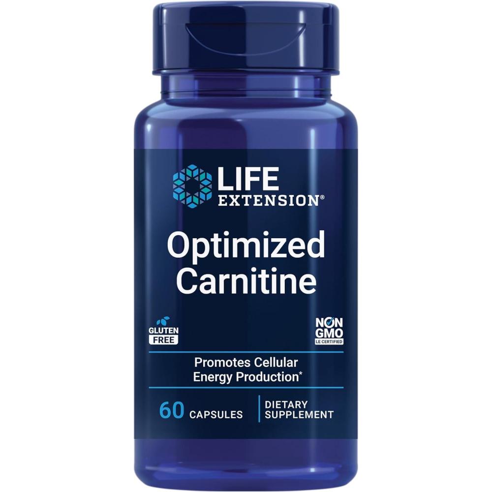 imageLife Extension Optimized Carnitine Three Forms of Lcarnitine Promotes Heart amp Brain Health Gluten Free NonGMO Vegetarian 60 Capsules