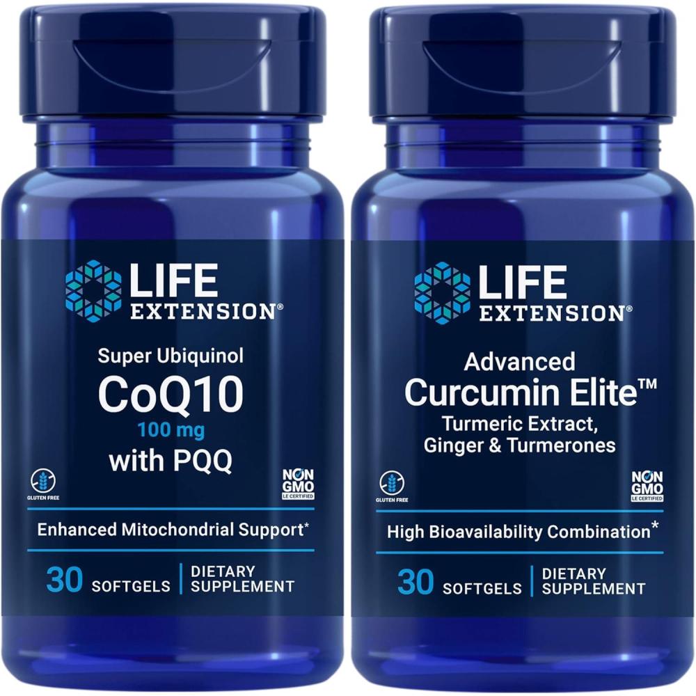 imageLife Extension Super Ubiquinol CoQ10 with PQQ 100 mg Advanced Curcumin Elite Turmeric Extract Ginger amp Turmerones Heart amp brain health support healthy inflammatory and immune responses