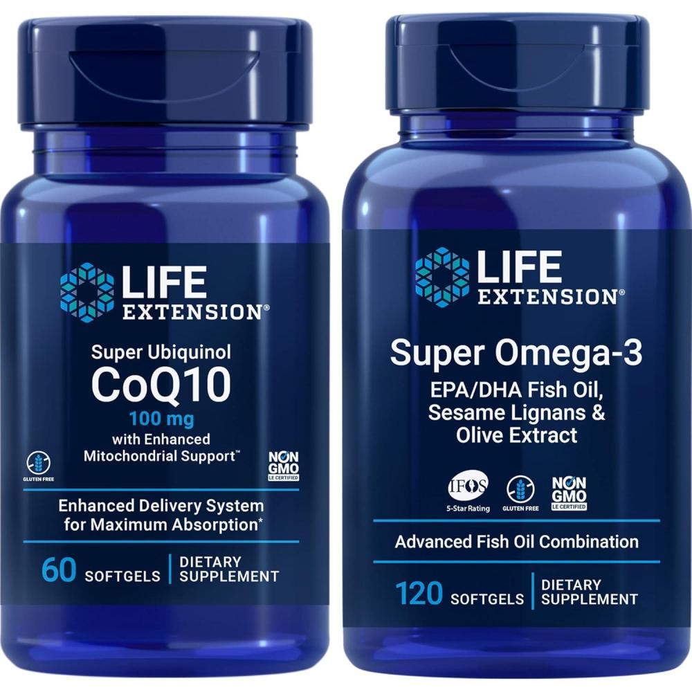 imageLife Extension Super Ubiquinol Coq10 100 Mg 60 Softgels Super Omega3 Epadha Fish Oil 120 Softgels Heart amp Brain Health Supplements Inflammation Management AntiAging Support