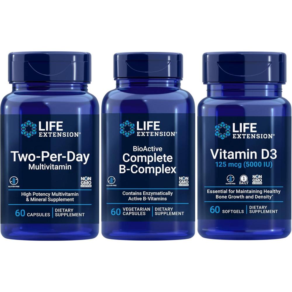 imageLife Extension TwoPerDay Multivitamin 60 capsules BioActive Complete BComplex 60 capsules Vitamin D3 125 mcg 5000 IU 60 softgels Bone amp immune health energy and metabolism support