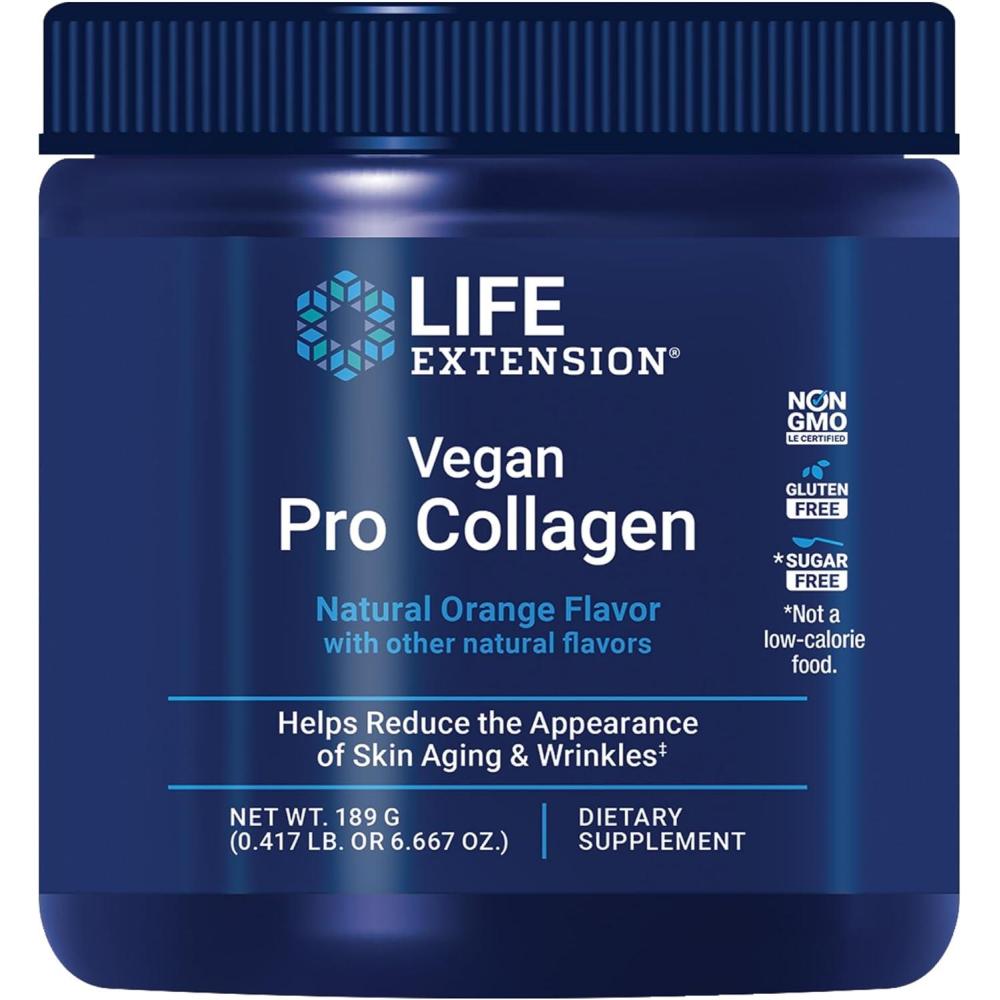 imageLife Extension Vegan Pro Collagen Collagen Builder Support Skin Health Type I Collagen Amino acids gotu kola Vitamin C GlutenFree NonGMO Vegan 30 Servings