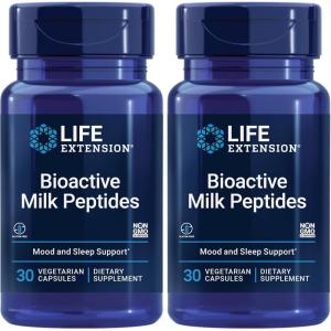 Life Extension Bioactive Milk Peptides – Promotes Relaxation & Healthy Sleep – Gluten-Free, Non-GMO – 30 Vegetarian Capsules (Pack of 2)(Unflavored)