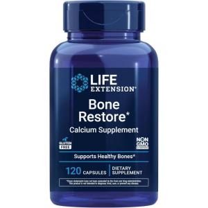 Life Extension Bone Restore Calcium Supplement, Vitamin D3, Magnesium, Boron, zinc, Manganese, Silicon, Helps Maintain Healthy Bone Density, Gluten-Free, Non-GMO, 120 Capsules