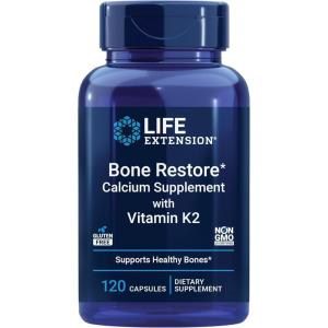 Life Extension Bone Restore with Vitamin K2 – Bone Health Supplement for Strong Bones – 3 Types of Absorbable Calcium, Vitamins D3 and K2, Minerals – Gluten-Free, Non-GMO – 120 Capsules