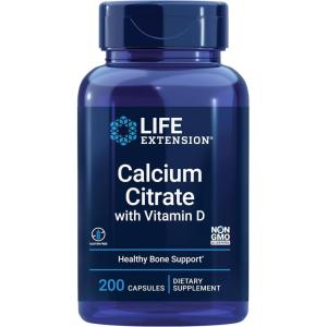 Life Extension Calcium Citrate with Vitamin D, Super-absorbable Calcium to Support Optimal Bone Health, Gluten-Free, Non-GMO, 200 Capsules