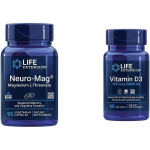Life Extension Neuro-mag Magnesium L-threonate and Vitamin D3 Supplement Bundle for Brain, Bone and Immune Health