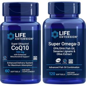 Life Extension Super Ubiquinol Coq10, 100 Mg, 60 Softgels | Super Omega-3 Epa/dha Fish Oil, 120 Softgels | Heart & Brain Health Supplements, Inflammation Management, Anti-Aging Support.