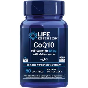 Life Extension Super-Absorbable CoQ10 (Ubiquinone) with d-Limonene, Heart Health Supplement, relieves General Fatigue, oxidative Stress Defense, 50 mg, Non-GMO, Gluten-Free, 60 softgels(60 Count (Pack of 1))