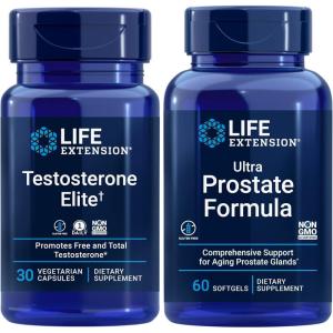 Life Extension Testosterone Elite, 30 Vegetarian Capsules | Ultra Prostate Formula, 60 softgels | Healthy Prostate, Testosterone Production Support, Supplements for Men