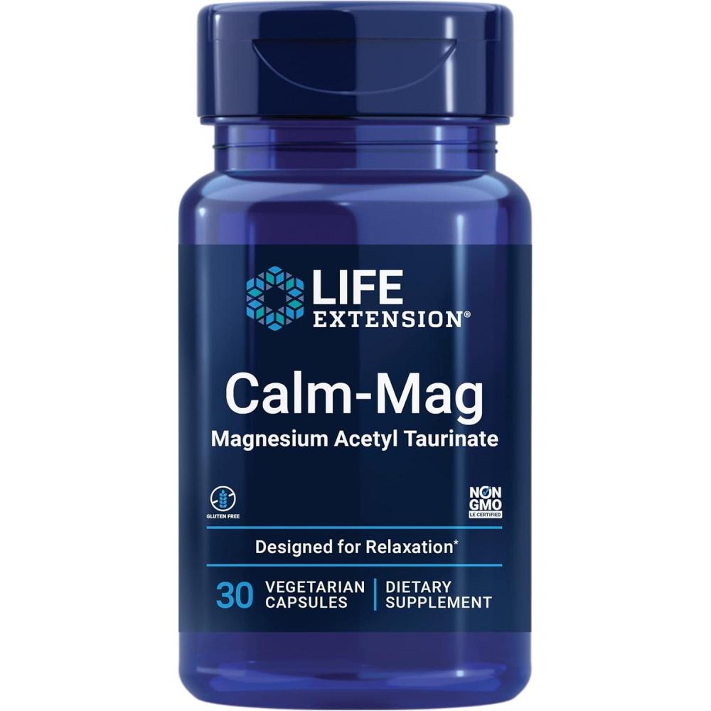 imageLife Extension CalmMag Magnesium Acetyl taurinate Daily Stress Management Formula Supports Calmness and Relaxation GlutenFree NonGMO Vegetarian 30 Capsules30 Count Pack of 1