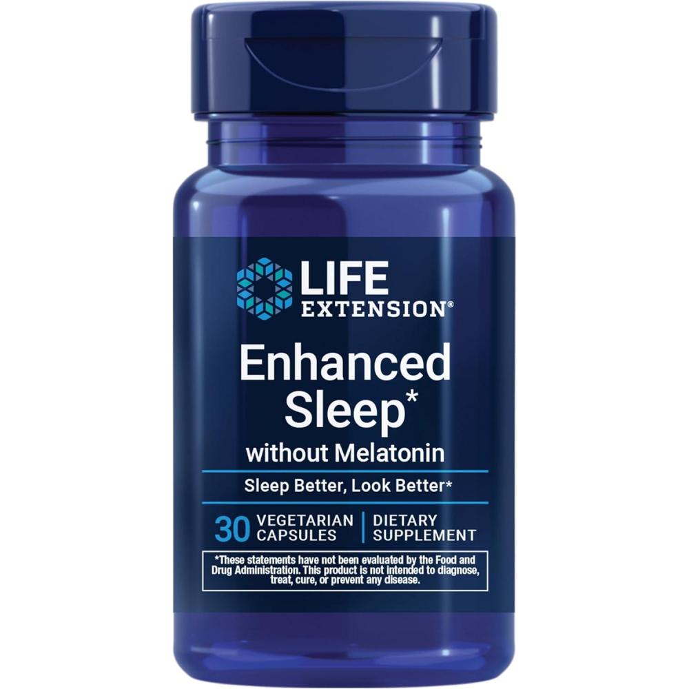 imageLife Extension Enhanced Sleep Without Melatonin ashwagandha amla Casein Milk peptides melatoninFree Supplement for Sleep amp Stress Support GlutenFree NonGMO Vegetarian 30 Capsules
