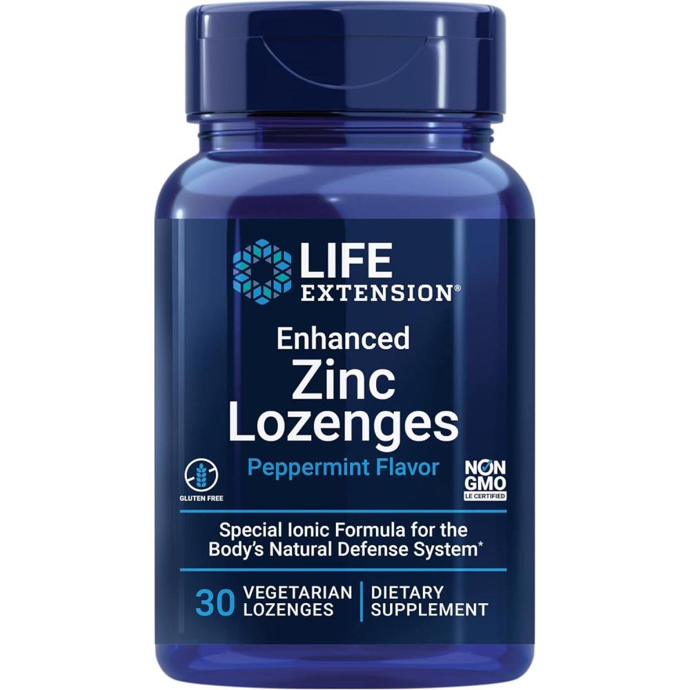 imageLife Extension Enhanced Zinc Lozenges zinc Acetate Optimal Immune Support Strong Immune Response Ionic zinc NonGMO GlutenFree Vegetarian 30 lozenges
