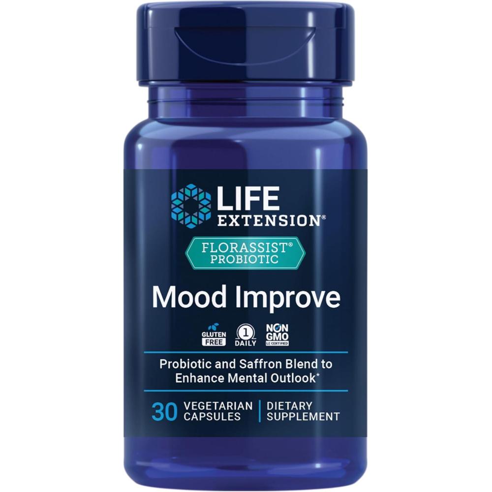 imageLife Extension FLORASSIST Probiotic Mood Improve probiotic and Saffron Blend enhances Mood and Mental Outlook NonGMO GlutenFree 1 Daily Vegetarian 30 Capsules