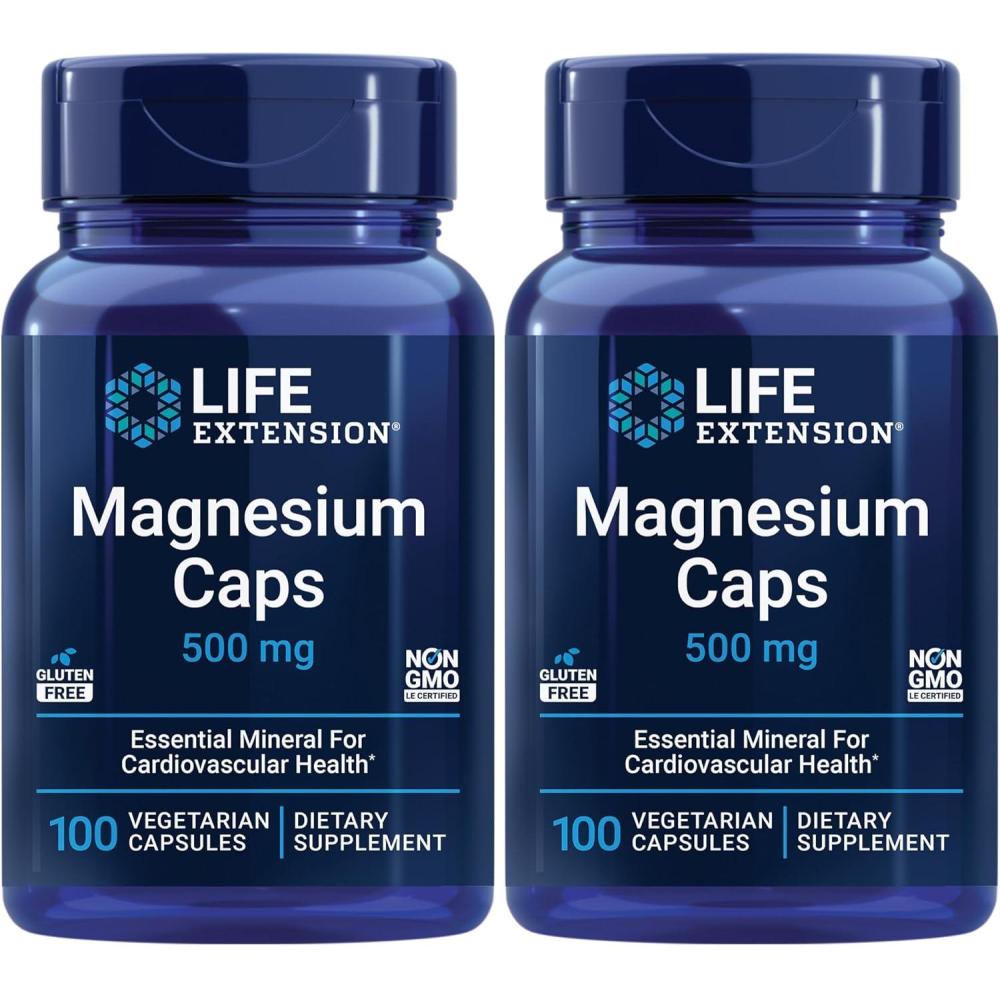 imageLife Extension Magnesium Caps 500 mg Magnesium Oxide Citrate and Succinate Heart Health Healthy Bones Metabolism Support 100 Vegetarian Capsules100 Count Pack of 2