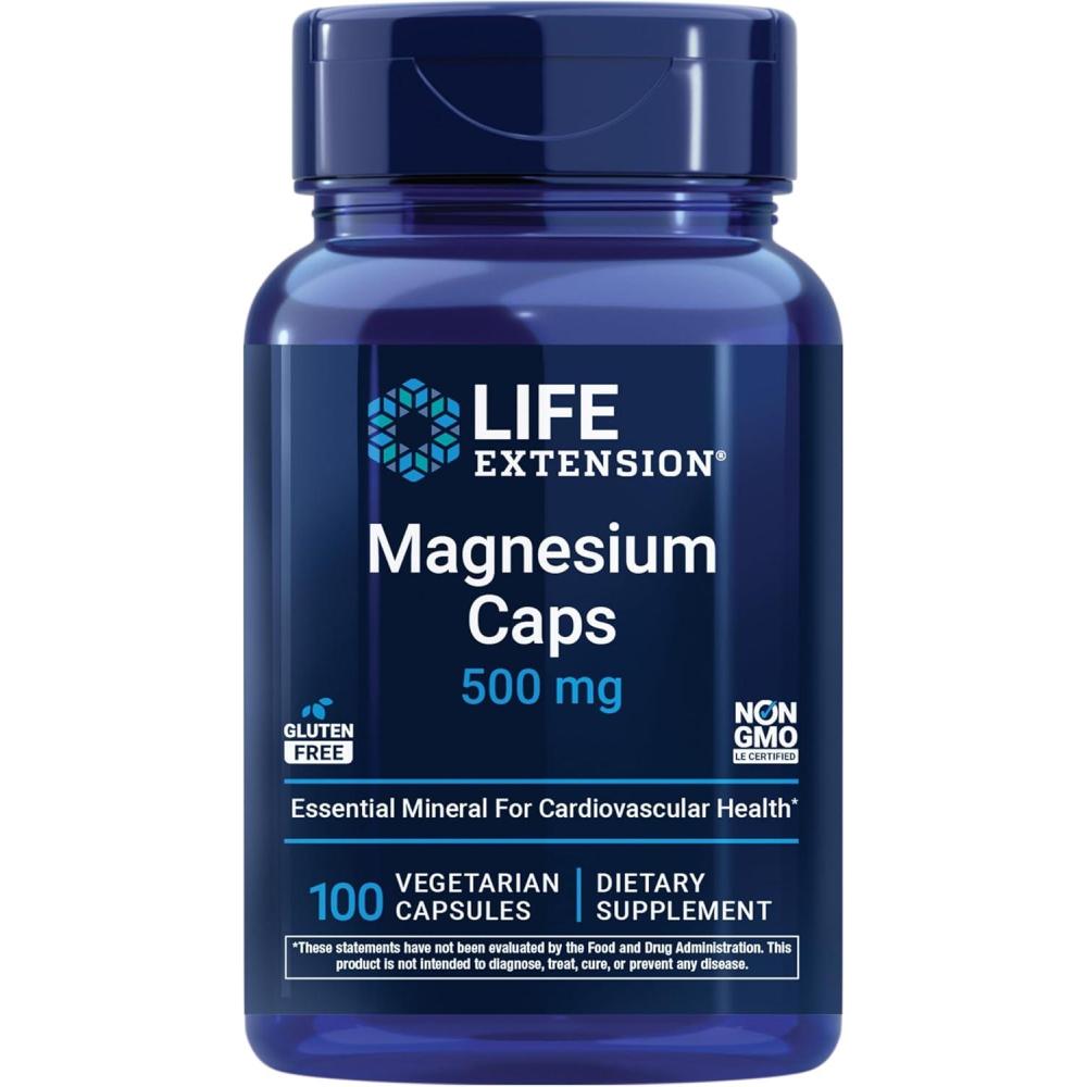 imageLife Extension Magnesium Caps 500 mg Magnesium Oxide Citrate and Succinate Heart Health Healthy Bones Metabolism Support 100 Vegetarian Capsules100 Count Pack of 1