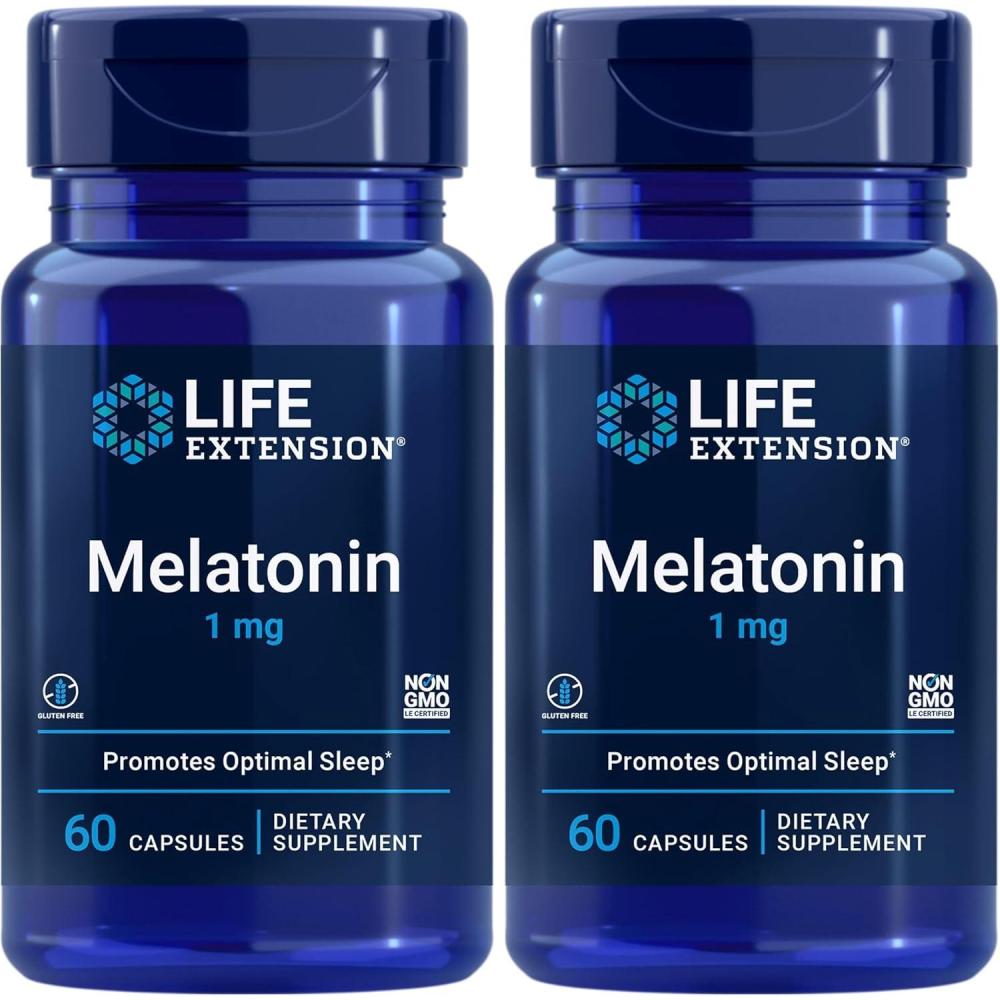 imageLife Extension Melatonin 1 mg  For Restful Night Hormone Balance and Immune Health  Immediate Release  GlutenFree NonGMO  60 Capsules60 Count Pack of 2